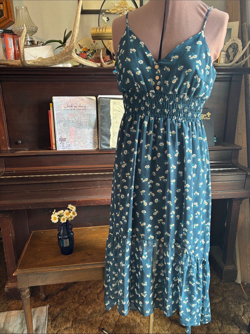 Sweet Storm Teal Floral Smocked Maxi Dress